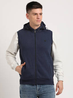 Turtle - Men Navy Blue Cotton Stretch Solid Hoodie