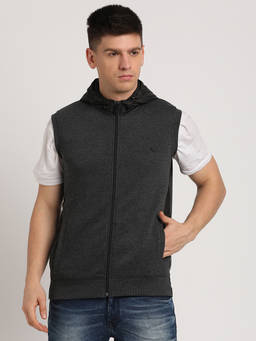 Turtle - Men Grey Cotton Stretch Solid Hoodie