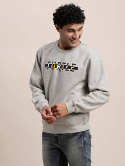 Turtle - Men Grey Poly Cotton Heather Solid Round Neck Sweatshirts