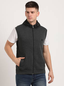 Turtle - Men Light Grey Cotton Stretch Solid Hoodie