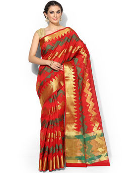 Banarasi Silk Works - Red Art Silk Saree with Unstitched Blouse