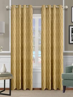 Cortina - Beige Leaf Print Polyester Window Curtain (Pack of 2)