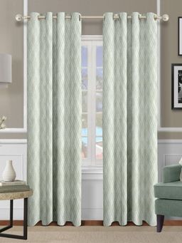Cortina - Grey Leaf Print Polyester Window Curtain (Pack of 2)