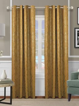 Cortina - Brown Floral Print Polyester Window Curtain (Pack of 2)