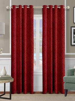 Cortina - Red Floral Print Polyester Window Curtain (Pack of 2)