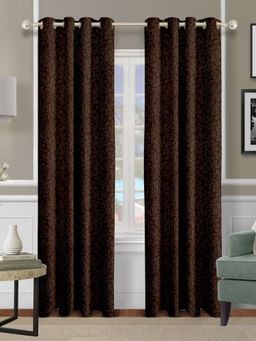 Cortina - Brown Floral Print Polyester Window Curtain (Pack of 2)