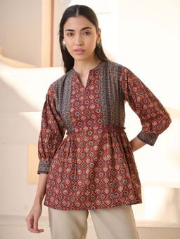 Stylum - Women Rust Ajrakh Printed Cotton Top