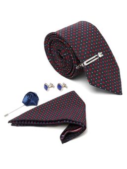 Louis Stitch - Men Navy Blue Red Printed Silk Accessory Gift Set
