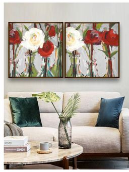 The Art House - Red White Abstract Painting Wall Art Set of 2