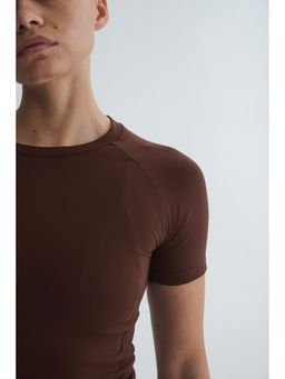 H&M - Women Brown Seamless Slim Fit Sports T-Shirt with Drymove