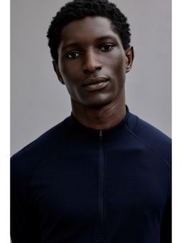 H&M - Men Blue Muscle Fit Zip Sports Sweatshirt with Drymove