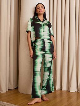 Sweet Dreams - Women Green Silky Shirt & Pyjama (Set of 2)