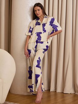 Sweet Dreams - Women Cream Silky Shirt & Pyjama (Set of 2)