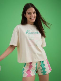 Sweet Dreams - Women Cream Snoopy T-shirt & Shorts (Set of 2)