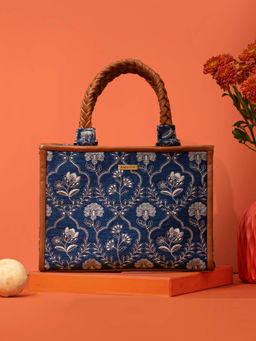 AMYRA - Jharokha Embroidered Handbag - Navy Blue