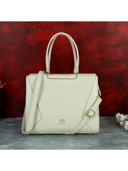 NFI Essentials - Women Textured Beige Satchel with Detachable Strap