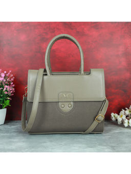 NFI Essentials - Women Solid Grey Satchel with Detachable Strap