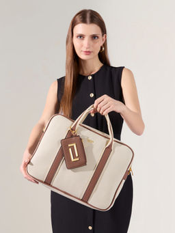 Lavie Luxe - Women Off White Delicaff Laptop Bag with Pouch & Detachable Strap (Set of 2) (L)