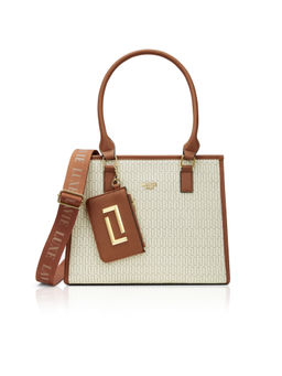 Lavie Luxe - Women Off White Mono Quad25 Handbag with Pouch & Detachable Strap (Set of 2)