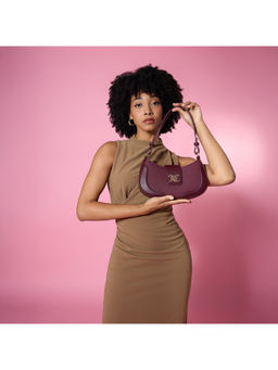 Juicy Couture - Women Wine Textured Roma Baguette Handbag with Detachable Strap