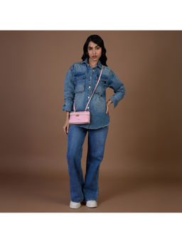 Juicy Couture - Women Pink Jacquard Typography Stacci Baguette Sling Bag