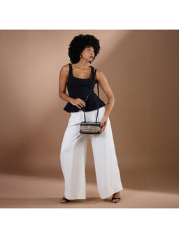 Juicy Couture - Women Beige Jacquard Typography Stacci Baguette Sling Bag with Detachable Strap