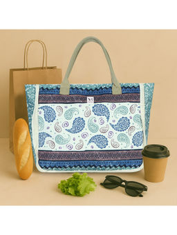 NFI Essentials - Women Blue Printed Totes Canvas Tote Bag