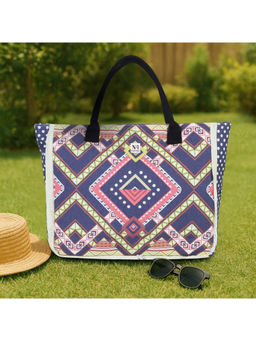 NFI Essentials - Women Blue Printed Totes Canvas Tote Bag