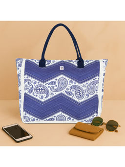 NFI Essentials - Women Blue Printed Totes Canvas Tote Bag