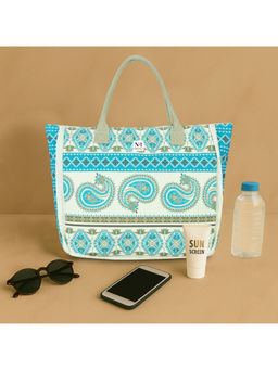 NFI Essentials - Women Blue Printed Totes Canvas Tote Bag