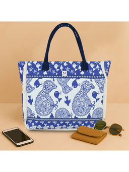 NFI Essentials - Women Blue Printed Totes Canvas Tote Bag