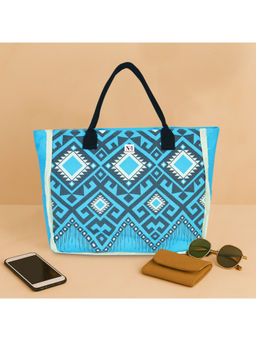 NFI Essentials - Women Blue Printed Totes Canvas Tote Bag