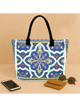NFI Essentials - Women Navy Blue Printed Totes Canvas Tote Bag