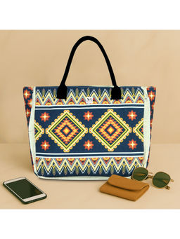 NFI Essentials - Women Navy Blue Printed Totes Canvas Tote Bag