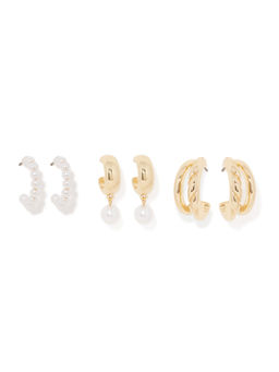Forever New - Kylie Pearl and Metal Earrings (Set Of 3)