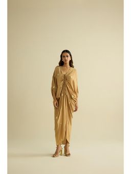 MEESA - Beige Hand Embroidered Kaftan Dress