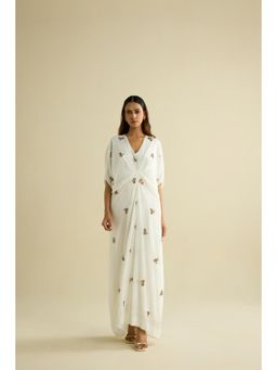 MEESA - White Hand Embroidered Kaftan Dress