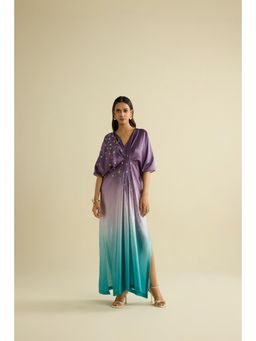 MEESA - Purple Ombre Hand Embroidered Kaftan Dress