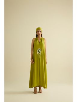 MEESA - Green Hand Embroidered Long Dress