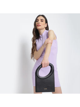 KLEIO - Faux Leather Sculptural Shaped Top Handle Handbag with Detachable Sling -Black