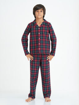 mackly - Boys Checked Red & Green Shirt and Pyjama (Set of 2)