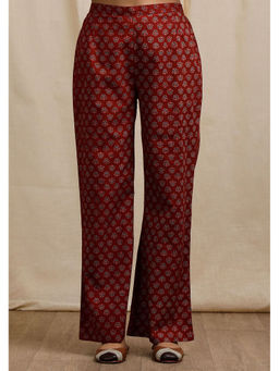 Tjori - Red Ajrakh Print Straight Pants
