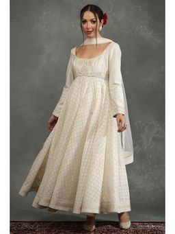 Biba - Women Cream Floral Anarkali Kurta with Churidar and Dupatta (Set of 3)