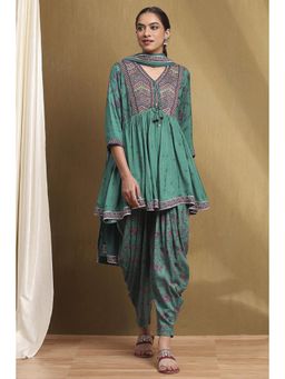 Biba - Women Green Printed Kurta with Salwar and Dupatta (Set of 3)
