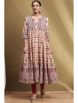 Biba - Women Red Floral Anarkali Kurta with Churidar and Dupatta (Set of 3)