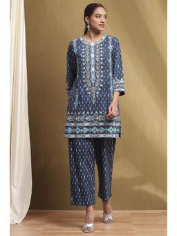 Biba - Women Blue Printed Kurta with Palazzo (Set of 2)