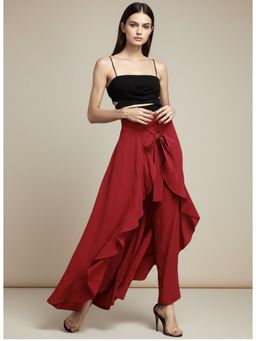 Outzidr - Red Waist Tie-Up Trouser