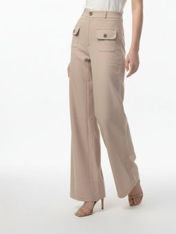 Outzidr - Beige High Waist Double Pocket Pant