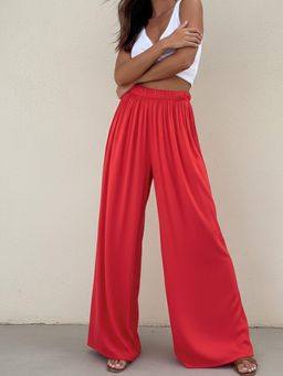 Outzidr - Red High Waist Wide Leg Pant