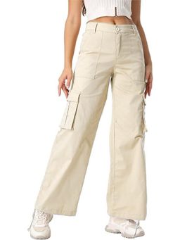 Outzidr - Off White Cargo Pockets Wide Leg Pant